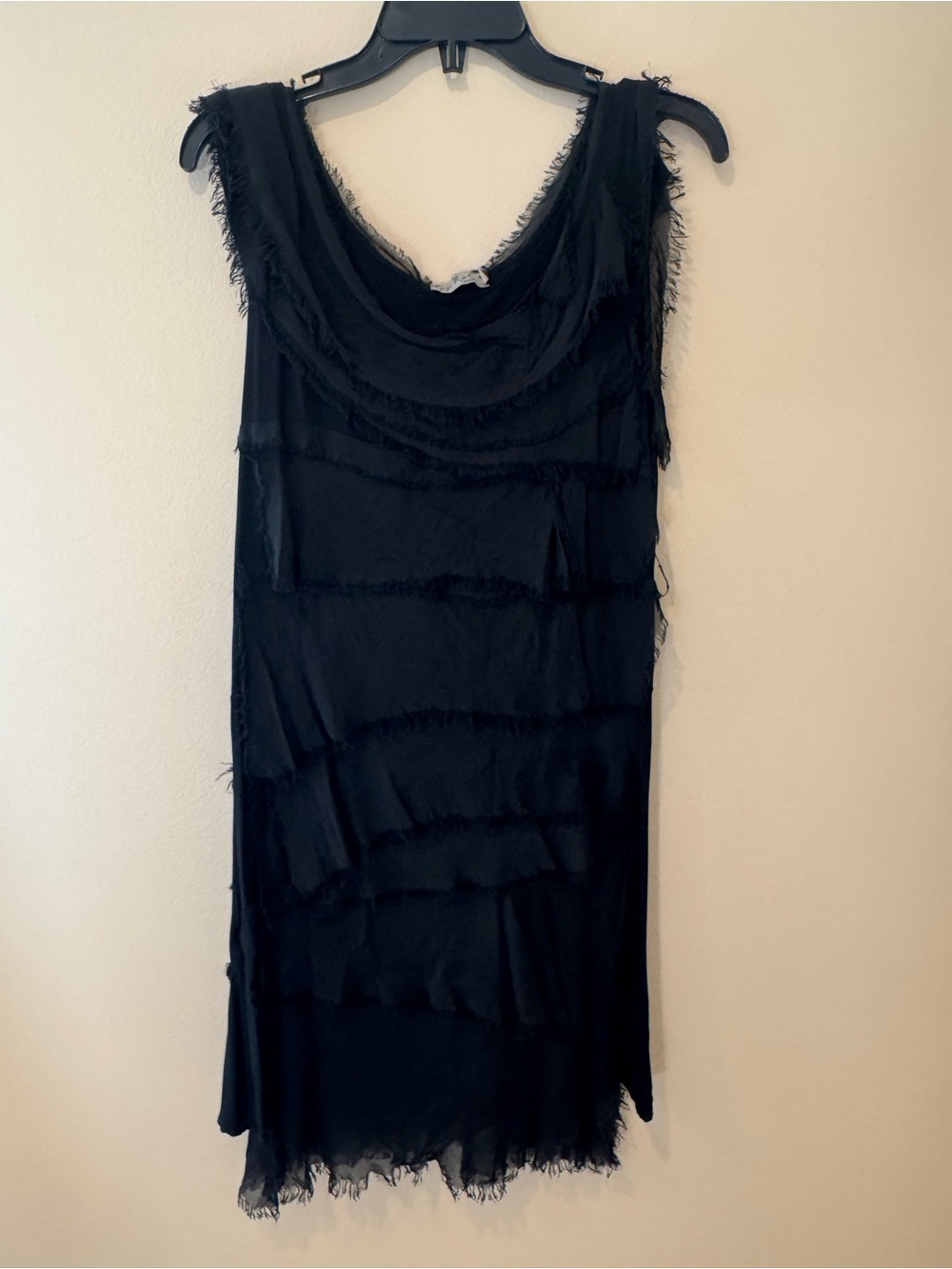 Gigi Moda Black Sleeveless Frayed Shift Dress